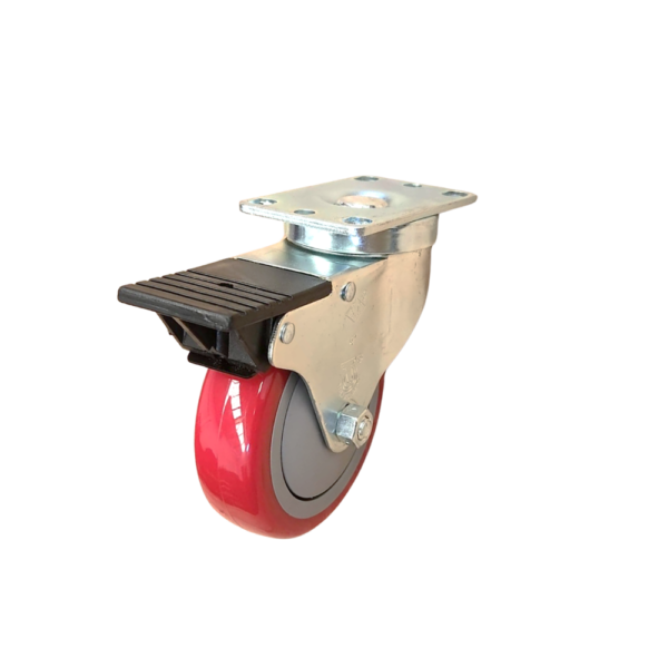 RODAJA GIRATORIA PLACA CON FRENO DE PEDAL TOTAL - MOD GLA 412 RED POLY FP