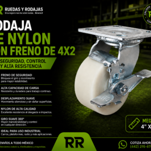 rodajas de nylon con freno 4x2 para muebles y carros de mano