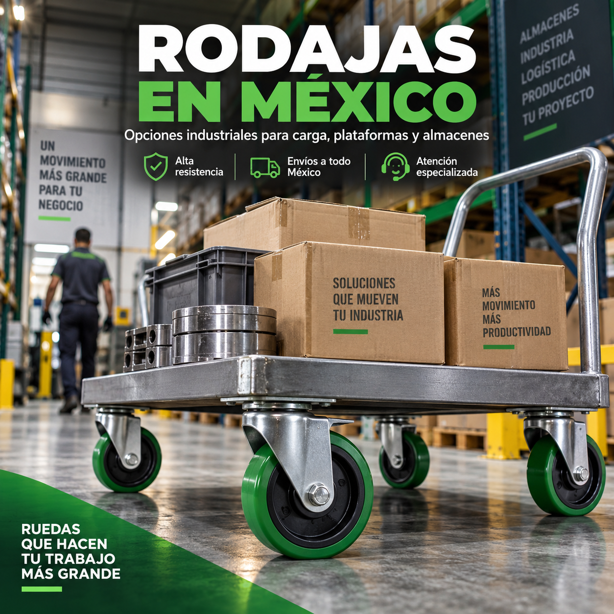 Rodajas industriales en México para carga, plataformas y almacenes